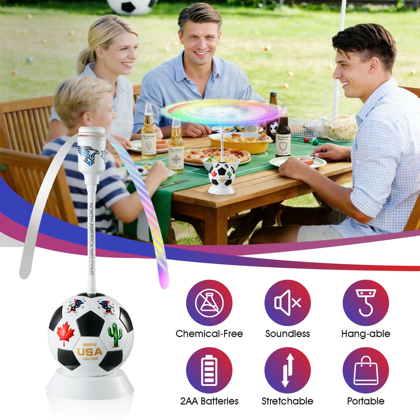 Soccer Theme Fly Fans for Tables, Portable Food Fans to Keep Flies Away, Outdoor Bug Fan Fly Deterrent for Picnic, BBQ, Patio, World Cup Party Supplies, Battery Operated Fly Repellent Fan 4 Packs