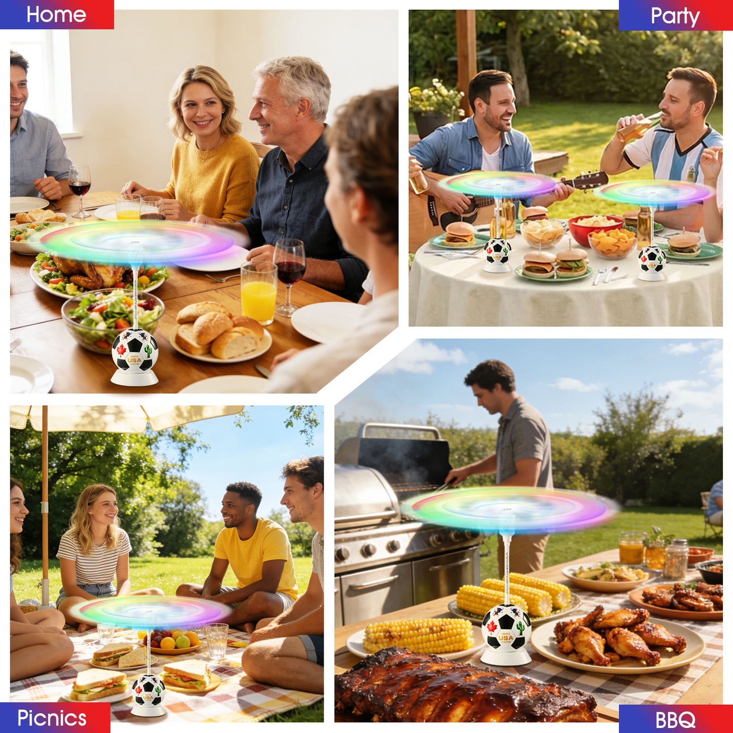 Soccer Theme Fly Fans for Tables, Portable Food Fans to Keep Flies Away, Outdoor Bug Fan Fly Deterrent for Picnic, BBQ, Patio, World Cup Party Supplies, Battery Operated Fly Repellent Fan 4 Packs