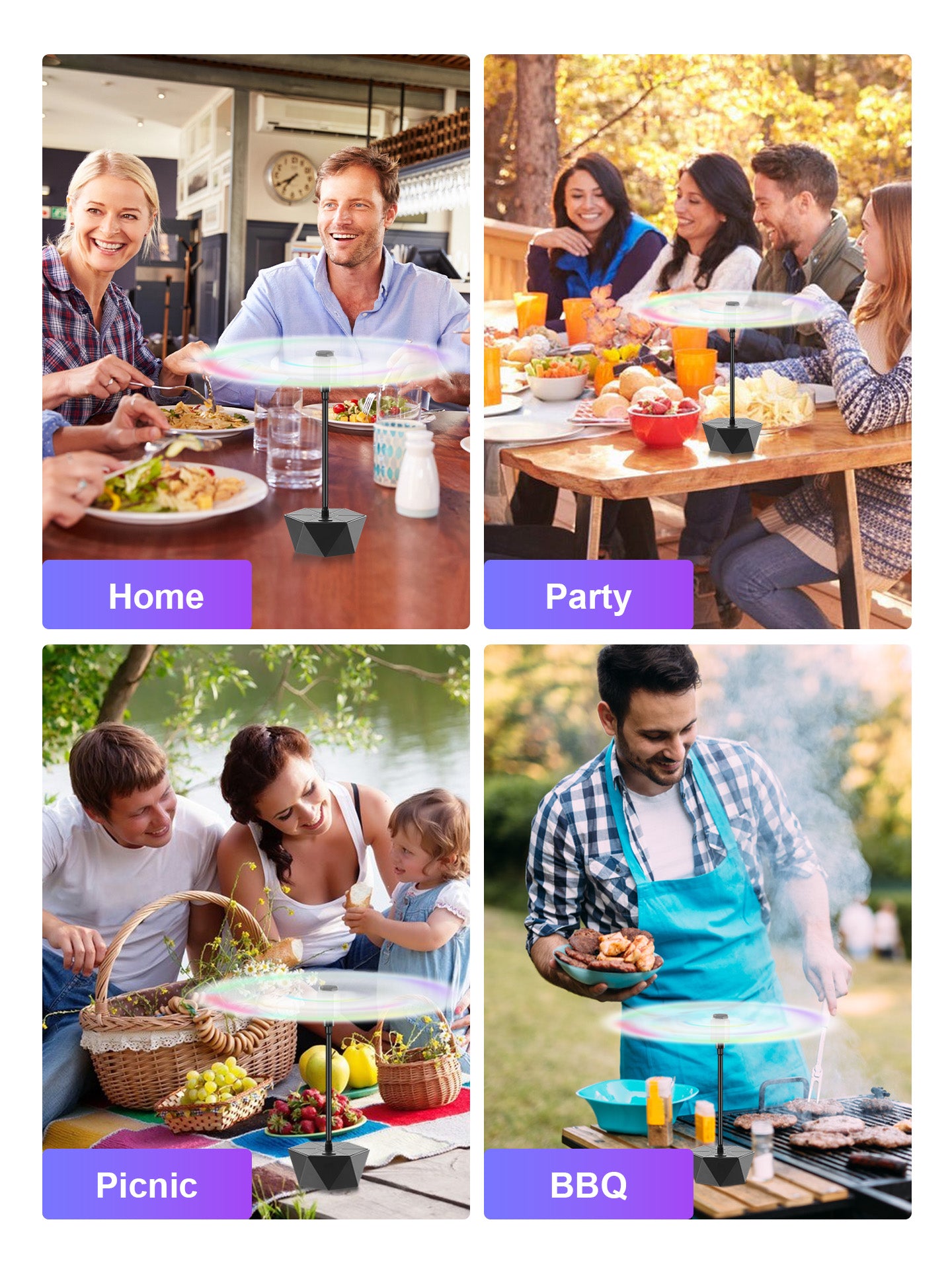 Fly Fans for Tables, Repellent Fans Keep Flies Away, Fly Spinner Table Top with Holographic Blades, Flies Deterrent for Picnic, Party, BBQ (Black, 4 Pack)