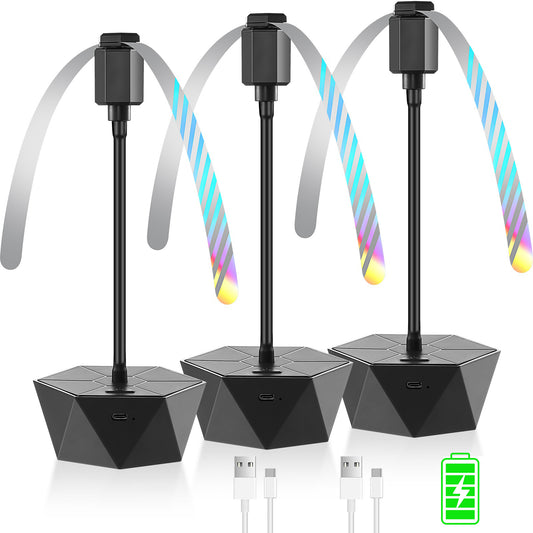 chemotex Fly Fans for Tables Rechargeable Fly Repellent Fans for Indoor Outdoor Keep Flies Away, Flies Spinner Table Top with Holographic Blades, Bug Traps for Picnic, Party, BBQ (Black, 3Packs)