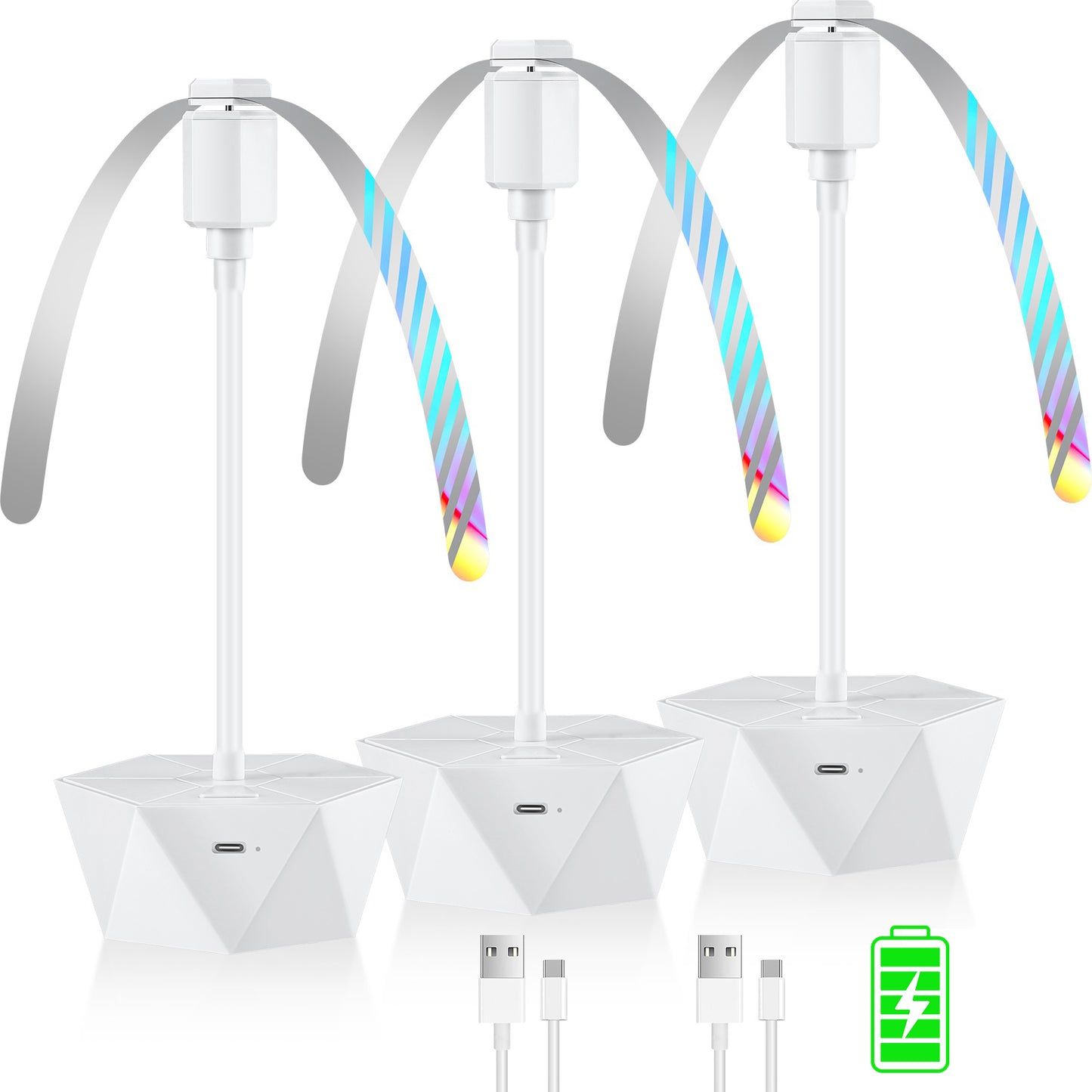 chemotex Fly Fans for Tables Rechargeable Fly Repellent Fans for Indoor Outdoor Keep Flies Away, Flies Spinner Table Top with Holographic Blades, Bug Traps for Picnic, Party, BBQ (White, 3Packs)