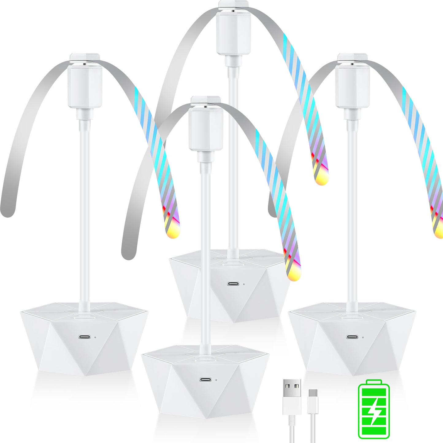 chemotex Fly Fans for Tables Rechargeable, Table Top Fly Spinner to Keep Flies Away from Food, Portable Fly Repellent Fan with Soft Stop Blades for Outdoor, Picnic, Patio & BBQ (White, 4Pack)